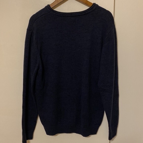 Carbon 2 Cobalt Dark Blue Sweater with Pocket Marled Heavyweight L Merino Wool - Picture 7 of 10